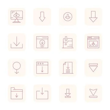 Download Button Ultimate Vector Package with 16 256x256 Thin Outline Detail.. Stock Illustration