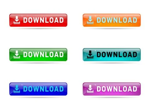 Download buttons, rectangles, in manny colors, on white background. Stock Illustration