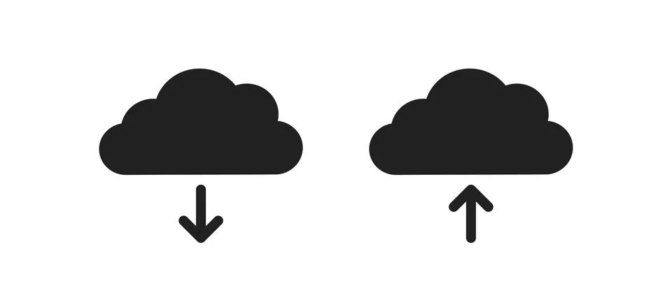 Download cloud icon. Upload data symbol. Web file outline sign in vector flat Stock Illustration