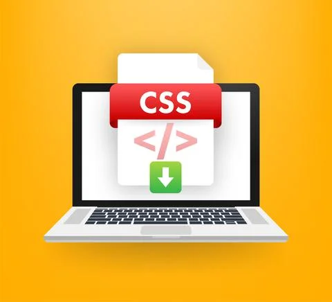 Download CSS button on laptop screen. Downloading document concept. File with Stock Illustration