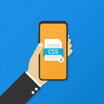 Download CSS button on smartphone screen. Downloading document concept. File  Stock Illustration