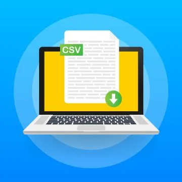 Download CSV button on laptop screen. Downloading document concept. File with Illustrazione stock
