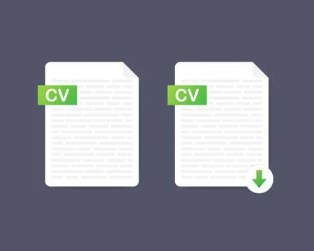 Download CV button. Downloading document concept. File with CV label and down Stock-Illustration