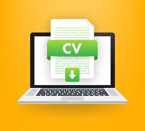 Download CV button. Downloading document concept. File with CV label and down Stock Illustration