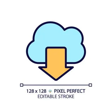 Download data from cloud based storage pixel perfect RGB color icon 스톡 일러스트