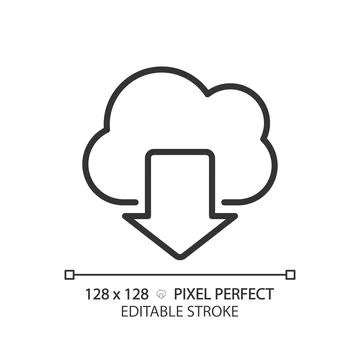 Download data from cloud based storage pixel perfect linear icon イラスト素材