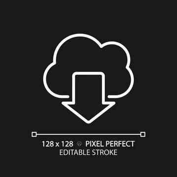 Download data from cloud storage pixel perfect white linear icon for dark theme 스톡 일러스트