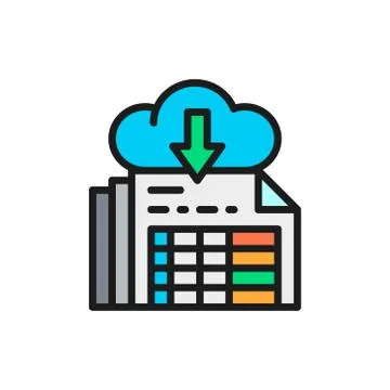 Download documents, cloud storage flat color icon. Stock Illustration