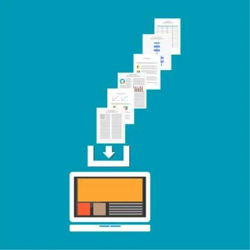 Download documents or files from internet. Download process concept. Stock Illustration