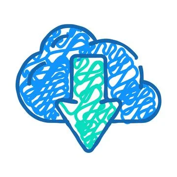 Download file from cloud icon doodle illustration Illustrazione stock