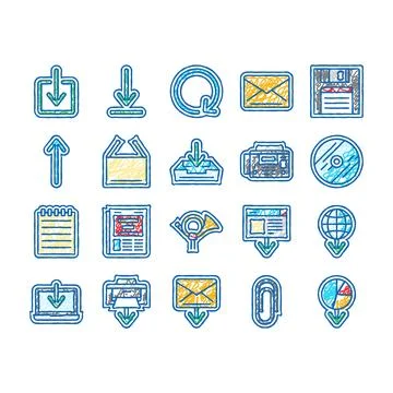 Download file computer data icons hand drawn Stock Illustration