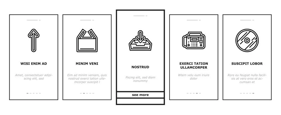 Download file computer data onboarding icons set vector Illustrazione stock