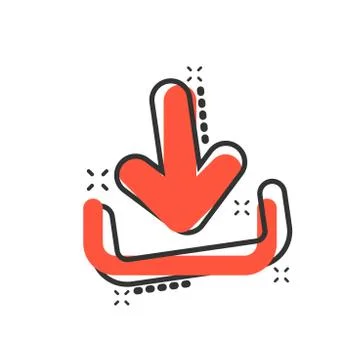 Download file icon in comic style. Arrow down downloading vector cartoon illu Stockillustratie