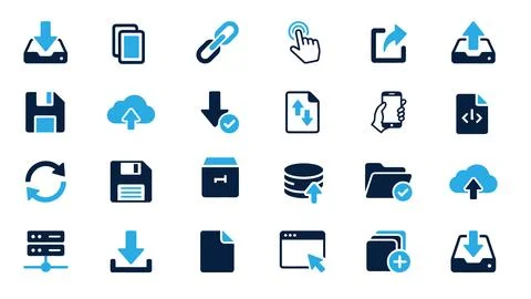 Download File Transfer and Cloud Storage Icons Vector Set Stock Illustration