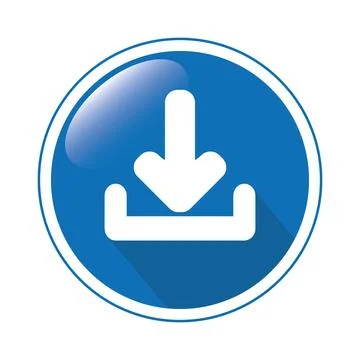 Download icon on blue 3D button, vector illustration on isolated background Stock Illustration