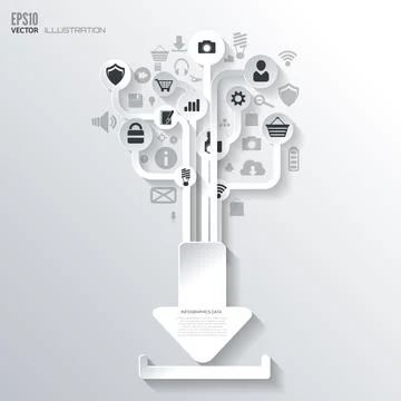 Download icon. Flat abstract background with web icons. Interface symbols. Cloud Illustrazione stock
