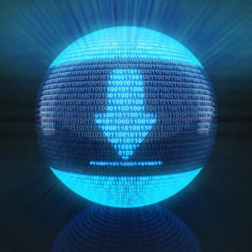 Download icon on globe formed by binary code Stock Illustration