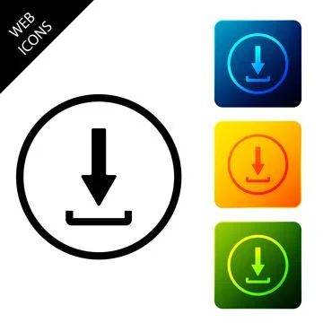 Download icon isolated. Upload button. Load symbol. Arrow point to down. Set Stock Illustration