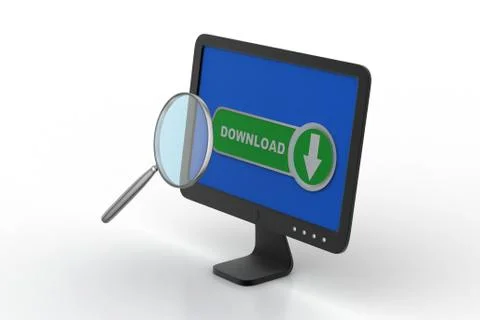 Download icon searching the computer through magnifier Stock Illustration