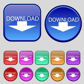 Download icon. Upload button. Load symbol. Set of colored buttons. Vector Stock Illustration
