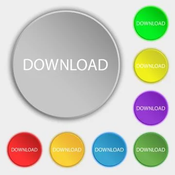 Download icon. Upload button. Load symbol. Symbols on eight flat buttons. Vec Stock Illustration