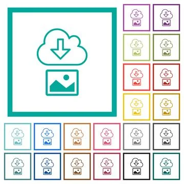 Download image from cloud outline flat color icons with quadrant frames Stock Illustration