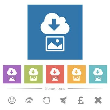 Download image from cloud solid flat white icons in square backgrounds 스톡 일러스트
