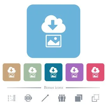 Download image from cloud solid flat icons on color rounded square background Stock Illustration