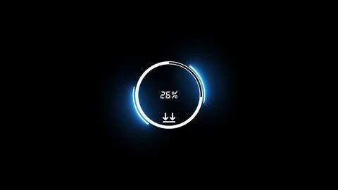Download mark loading bar icon on a black abstract background. Stock Photos
