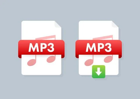 Download MP3 button on laptop screen. Downloading document concept. File with Illustrazione stock