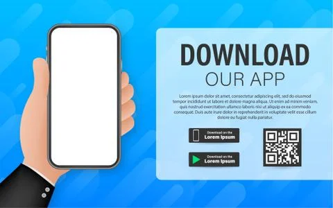 Download page of the mobile app. Empty screen smartphone for you app. Downloa Illustrazione stock