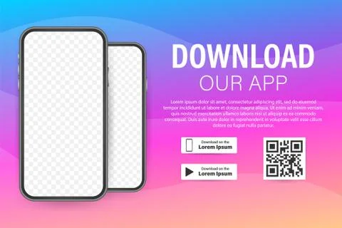 Download page of the mobile app. Empty screen smartphone for you app. Download Illustrazione stock
