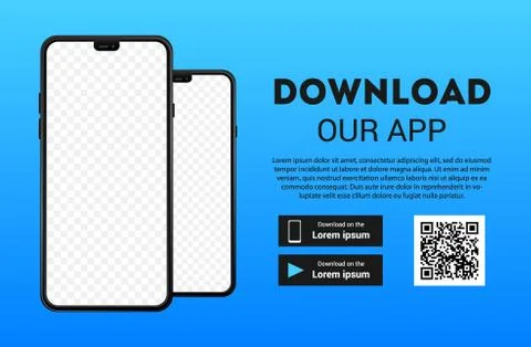 Download page of the mobile app. Empty screen smartphone for you app. Download Illustrazione stock