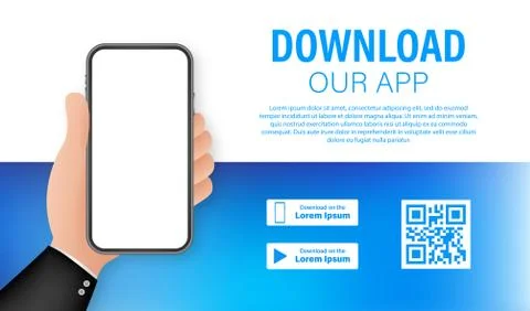 Download page of the mobile app. Empty screen smartphone for you app. Downloa Illustrazione stock