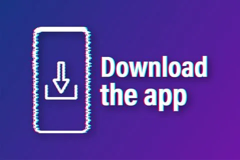 Download page of the mobile app. Empty screen smartphone for you app. Glitch Stock Illustration