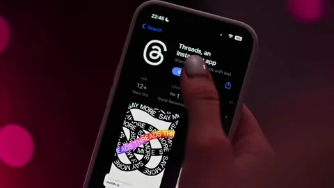 The download page for the Threads app in the App Store on the iPhone. Stock Footage 245454976