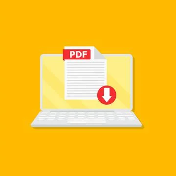 Download PDF button on laptop screen. Downloading document concept. File with Stock Illustration