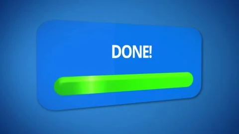 Download process done, database backed up successfully, status bar filled green Stock Photos