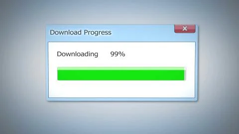 Download progress almost done, dialog box with green status bar, software update Foto stock