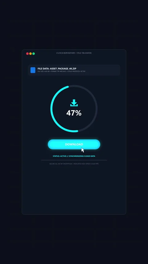 Download progress animation with cyan circle loader and interface ui Stock Footage 346634799