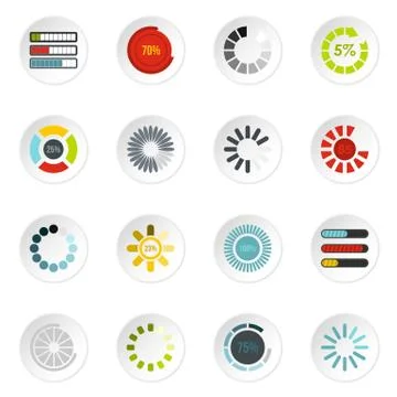 Download progress bar icons set, flat style Illustrazione stock