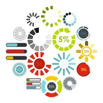 Download progress bar icons set, flat style Stock Illustration