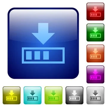 Download in progress color square buttons Illustrazione stock