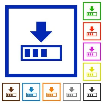 Download in progress flat framed icons Stock Illustration
