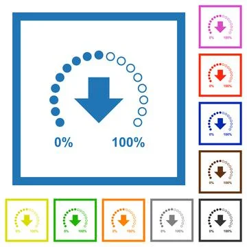 Download in progress flat framed icons Stock Illustration