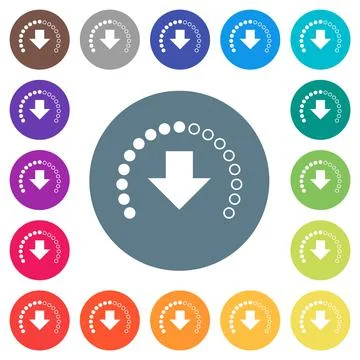 Download in progress flat white icons on round color backgrounds Stock Illustration