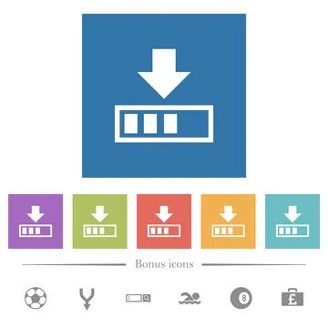 Download in progress flat white icons in square backgrounds Illustrazione stock