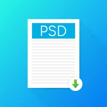 Download PSD button. Downloading document concept. File with PSD label and do 스톡 일러스트