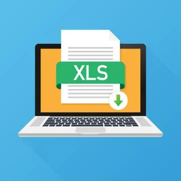 Download XLS button on laptop screen. Downloading document concept. File with Stock Illustration