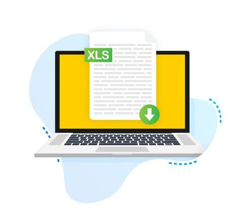 Download XLS button on laptop screen. Downloading document concept. File with 스톡 일러스트